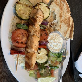 Cafesano - Mixed kabob (salmon and vegetable) - Mediterranean Near Me - Dulles, Virginia Cafesano - Mixed kabob (salmon and vegetable) - Mediterranean Near Me - Dulles, Virginia