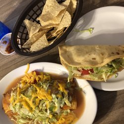 Lira's - Smothered Enchilada and a fried taco.
