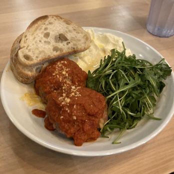 District 4 Pizza - Meatball appetizer with arugula, ricotta and focaccia. - Pizza Near Me - Long Beach, California District 4 Pizza - Meatball appetizer with arugula, ricotta and focaccia. - Pizza Near Me - Long Beach, California