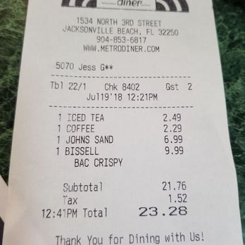 Metro Diner - The Bill - Breakfast & Brunch Near Me - Jacksonville Beach, Florida Metro Diner - The Bill - Breakfast & Brunch Near Me - Jacksonville Beach, Florida