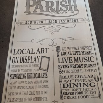 The Parish - Front of menu - Gastropubs Near Me - Tucson, Arizona