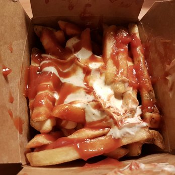 Mr Shawarma - Fries with ketchup and garlic sauce. - Middle Eastern Near Me - Vancouver, British Columbia