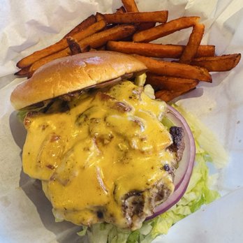 Skip's Kitchen - Cheddar bacon burger and sweet potato fries! - Burgers Near Me - Carmichael, California