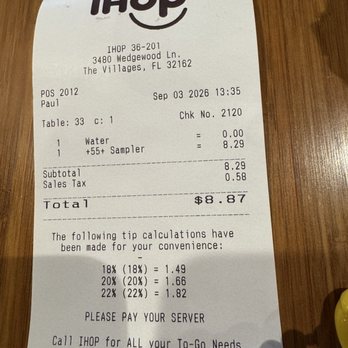 IHOP - You can't beat the 55+ senior sampler deal. 1 of  - egg, sausage, bacon, ham, pancake and hash browns - Breakfast & Brunch Near Me - THE VILLAGES, Florida