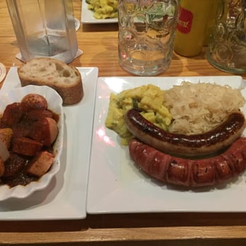 Max Bratwurst und Bier - Bratwurst currywurst style, hot farmers bratwurst, beef smoked bratwurst along with sauerkraut and german potato salad - German Near Me - Astoria, New York Max Bratwurst und Bier - Bratwurst currywurst style, hot farmers bratwurst, beef smoked bratwurst along with sauerkraut and german potato salad - German Near Me - Astoria, New York