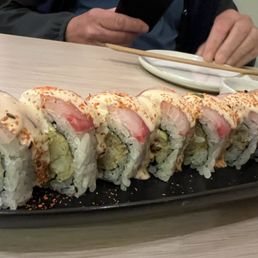 Acevichado roll. 10 pieces! Tempura shrimp, avocado, hamachi, special spicy sauce. Acevichado roll. 10 pieces! Tempura shrimp, avocado, hamachi, special spicy sauce.