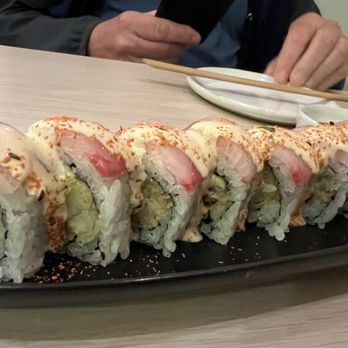 Kuromon Sushi - Acevichado roll. 10 pieces! Tempura shrimp, avocado, hamachi, special spicy sauce. - Japanese Near Me - Miami Beach, Florida Kuromon Sushi - Acevichado roll. 10 pieces! Tempura shrimp, avocado, hamachi, special spicy sauce. - Japanese Near Me - Miami Beach, Florida