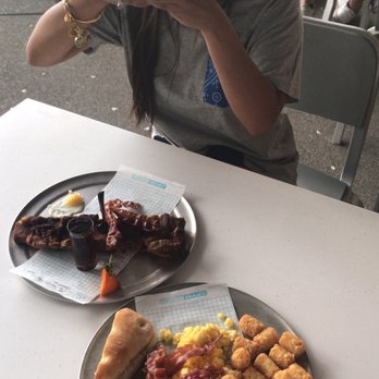 Pym Test Kitchen - Rachel C. Breakfast sandwich and toast - Coffee & Tea Near Me - Anaheim, California