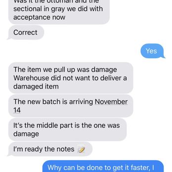 Ashley Store - Text messages with employee Vartan - Furniture Stores Near Me - Long Beach, California