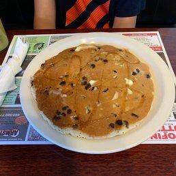 The chocolate chip pancakes are the size of a plate! The chocolate chip pancakes are the size of a plate!
