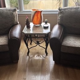 Two leather/fabric reclining chairs Two leather/fabric reclining chairs
