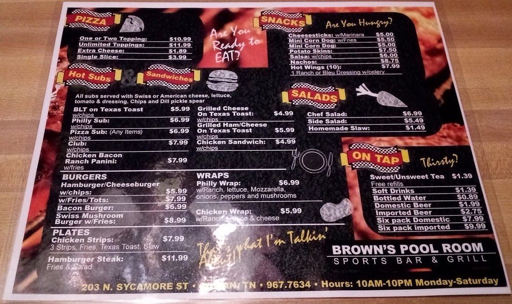 Food from Brown's Poolroom & Grill