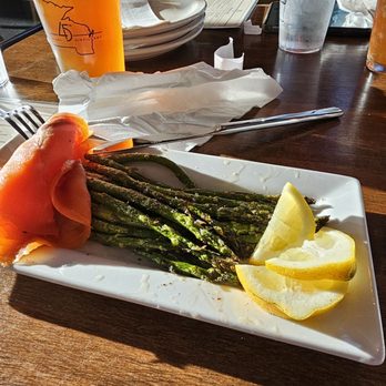 45th Parallel Distillery - Wood roasted Asparagus with smoked steelhead trout. - Pizza Near Me - New Richmond, Wisconsin