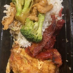 First Garden Chinese Restaurant - Any array of different things from the menu at top chicken with broccoli some boneless ribs and pork egg foo young