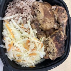 Jerk Chicken, rice n beans, mixed vegetables