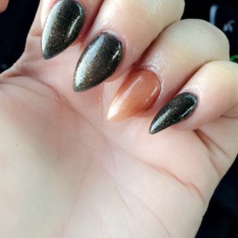 Nailsense - Fill &  reshape from a bad oval/almond shape to this beautiful short almond shape and i love the color green - Nail Salons Near Me - Las Vegas, Nevada