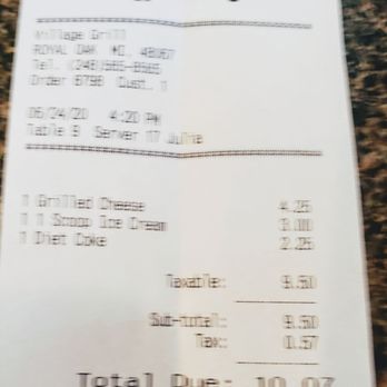 Village Grill - the receipt for the restaurant - Diners Near Me - Royal Oak, Michigan Village Grill - the receipt for the restaurant - Diners Near Me - Royal Oak, Michigan