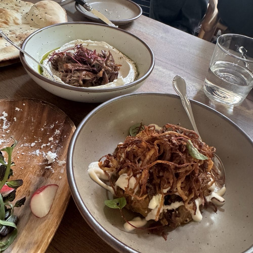Delbar Middle Eastern - Kashk bademjoon and labneh with lamb - Persian/Iranian Near Me - Atlanta, Georgia