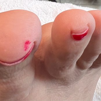 Jasmine's Spa and Nails - Toe smudge during the fastest and lease satisfying pedicure of my life. - Waxing Near Me - Gig Harbor, Washington