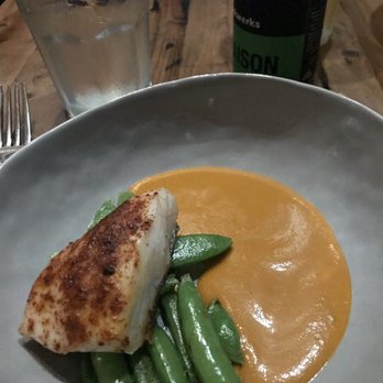 Mr Pollo - Halibut with tomato cream and sugar snap peas - New American Near Me - San Francisco, California Mr Pollo - Halibut with tomato cream and sugar snap peas - New American Near Me - San Francisco, California