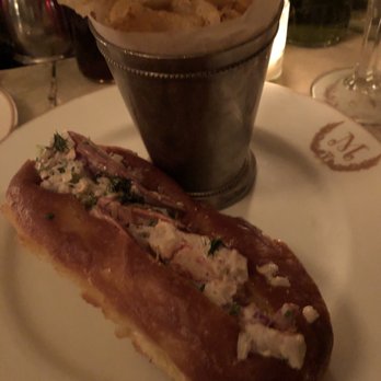 Maison Premiere - Lobster roll with chips - Seafood Near Me - Brooklyn, New York Maison Premiere - Lobster roll with chips - Seafood Near Me - Brooklyn, New York
