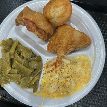 Pannie-George's Kitchen - Fried chicken with cornbread, green beans, and Mac cheese - Southern Near Me - Auburn, Alabama