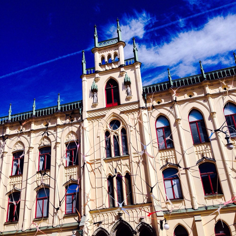 Örebro Open Art - exhibition 2015 - yes there are nylon stockings covering the building. - Cultural Center Near Me