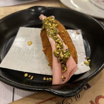 Donna Sofia ai Tribunali - Potato and cheese fried with a piece of deli meat and pistachio cream topping. - Pizza Near Me - Naples, NA