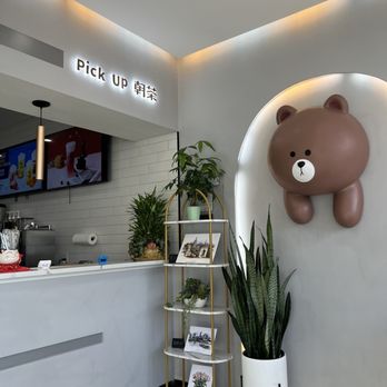 Tsaocaa - a brown teddy bear on the wall - Bubble Tea Near Me - Overland Park, Kansas