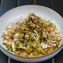 Roasted Cauliflower: saffron cream, chermoula, sumac, miso aioli & crispy onions
