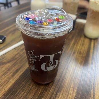 Tazza Cafe - Iced Americano with Pistachio syrup- since it was opening, they let me decorate my cup! - Breakfast & Brunch Near Me - Galloway, New Jersey Tazza Cafe - Iced Americano with Pistachio syrup- since it was opening, they let me decorate my cup! - Breakfast & Brunch Near Me - Galloway, New Jersey