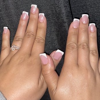 Rebecca Nails & Spa Salon - French tip pink powder + hint of white chrome - Nail Salons Near Me - Antioch, California Rebecca Nails & Spa Salon - French tip pink powder + hint of white chrome - Nail Salons Near Me - Antioch, California