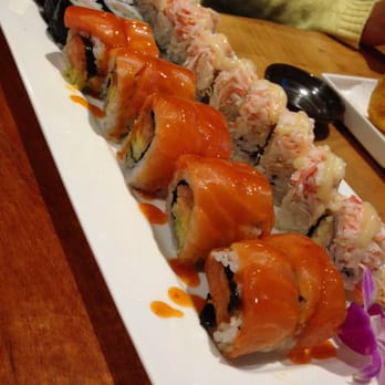 Ocean Sushi - Salmon Monster Maki (front) and Snow Mountain Maki (back) - Sushi Bars Near Me - Melrose, Massachusetts Ocean Sushi - Salmon Monster Maki (front) and Snow Mountain Maki (back) - Sushi Bars Near Me - Melrose, Massachusetts