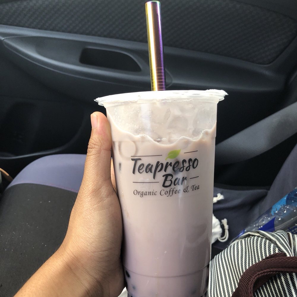Teapresso Bar - 50% taro milk tea with boba + metal boba straw ($10.63 for everything-- I bought the straw with a cleaning brush). - Coffee & Tea Near Me - Honolulu, Hawaii Teapresso Bar - 50% taro milk tea with boba + metal boba straw ($10.63 for everything-- I bought the straw with a cleaning brush). - Coffee & Tea Near Me - Honolulu, Hawaii