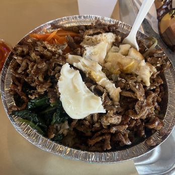 Bubblys - Bibimbap Bowl (I had already chopped up the egg and started eating because I just couldn't help it) - Asian Fusion Near Me - Hickory, North Carolina