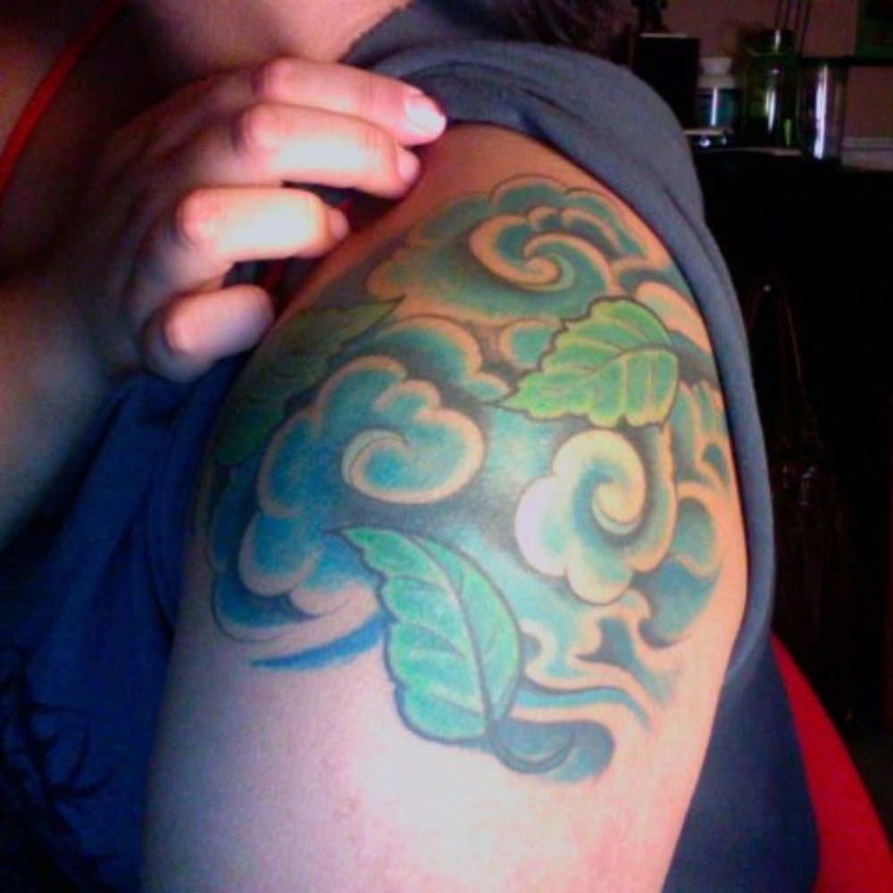 Shogun Tattoo Studios - Colored leaves with swirling cloud background - Andy Moore - Tattoo Near Me - Pasadena, California Shogun Tattoo Studios - Colored leaves with swirling cloud background - Andy Moore - Tattoo Near Me - Pasadena, California
