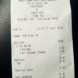 McDonald's - Bill Lewis of Fort Lauderdale, Florida, making a fast food run at McDonald's in Frostproof.