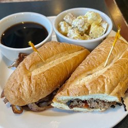 The Mulligan Room - Excellent French Dip with a tasty Au Jus and potato salad.