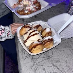 Fried Oreos & Funnel Cake with strawberries and ice cream Fried Oreos & Funnel Cake with strawberries and ice cream