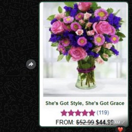 Expectation . Note 4 full roses , with mini pale roses, and purple fillers Expectation . Note 4 full roses , with mini pale roses, and purple fillers