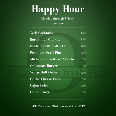 Menu photo 4 O’Connor’s Irish Pub Lakewood, CA Menu photo 4 O’Connor’s Irish Pub Lakewood, CA