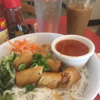 Mother Pho - I ordered Bún Cha Giò (Vermicelli noodles + crispy egg rolls) and a cup of Cà Phê Sa Đá (Vietnamese iced cofee). - Vietnamese Near Me - Athens, Georgia