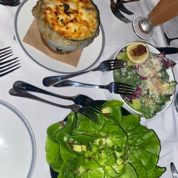 Quality Bistro - French onion soup, spicy caeser, and bib lettuce salad - French Near Me - New York, New York Quality Bistro - French onion soup, spicy caeser, and bib lettuce salad - French Near Me - New York, New York