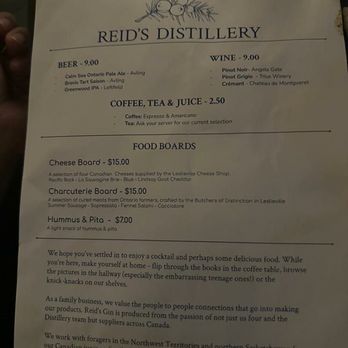 Reid's Distillery - Menu - Distilleries Near Me - Toronto, Ontario