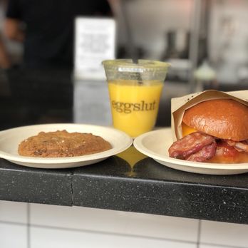 Eggslut - Bacon, Egg & Cheese on the right - Breakfast & Brunch Near Me - Los Angeles, California