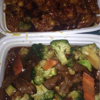 Golden China - Sorry for the terrible picture, it was dark! General Tso on top, triple Phoenix below - Chinese Near Me - Norfolk, Virginia