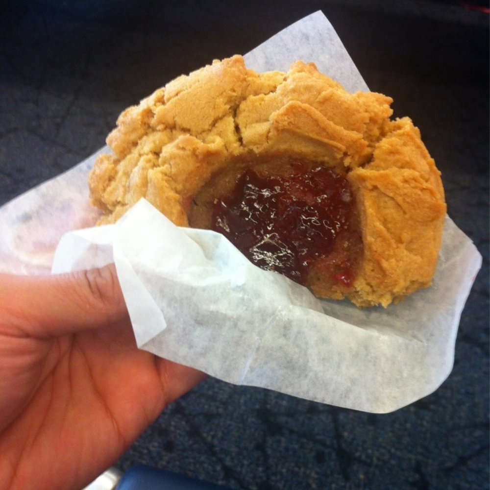 On my way to demolishing the peanut butter and jelly cookie On my way to demolishing the peanut butter and jelly cookie