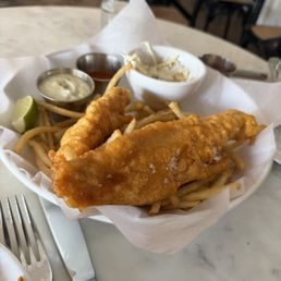 Fish, fries and coleslaw