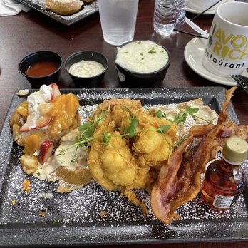 Flavor Rich Restaurant - Lobster and Waffles w/ side grits and bacon - Breakfast & Brunch Near Me - Suwanee, Georgia Flavor Rich Restaurant - Lobster and Waffles w/ side grits and bacon - Breakfast & Brunch Near Me - Suwanee, Georgia