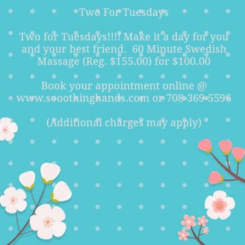 Sooothing Hands Massage Therapy - Two For Tuesday Special - Massage Therapy Near Me - Oak Park, Illinois Sooothing Hands Massage Therapy - Two For Tuesday Special - Massage Therapy Near Me - Oak Park, Illinois